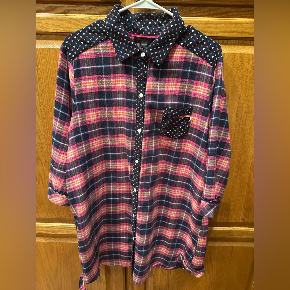 Disney Mickey Mouse Plaid Button Down Sleep Shirt/Nightgown
